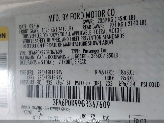 3FA6P0K99GR367609 Ford Fusion Titanium