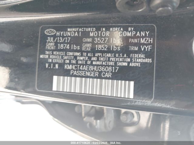 KMHCT4AE8HU360817 Hyundai ACCENT SE