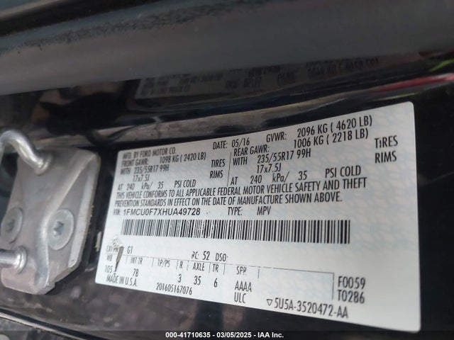 1FMCU0F7XHUA49728 Ford ESCAPE S