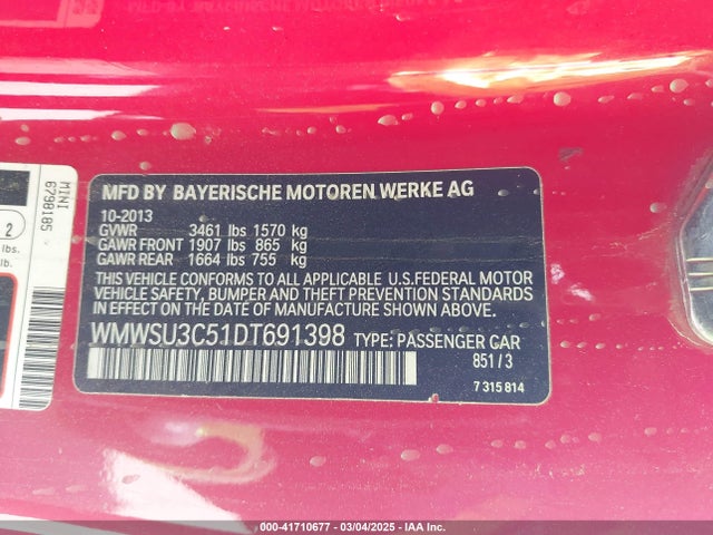 2013 MINI HARDTOP WMWSU3C51DT691398 Photo 8