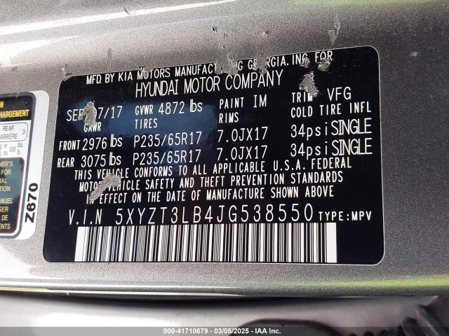 5XYZT3LB4JG538550 Hyundai Santa Fe Sport 2.4l