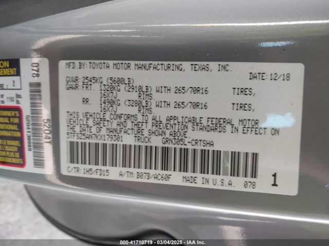 5TFSZ5AN7KX179301 Toyota Tacoma Trd Off Road