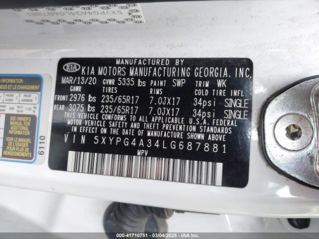 5XYPG4A34LG687881 KIA Sorento 2.4l L