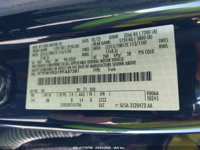 1FTFW1RG1PFA87381 Ford F-150 Raptor
