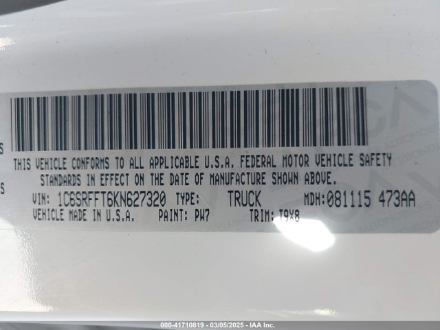 1C6SRFFT6KN627320 RAM 1500 Big Horn/lone Star  4x4 5'7 Box