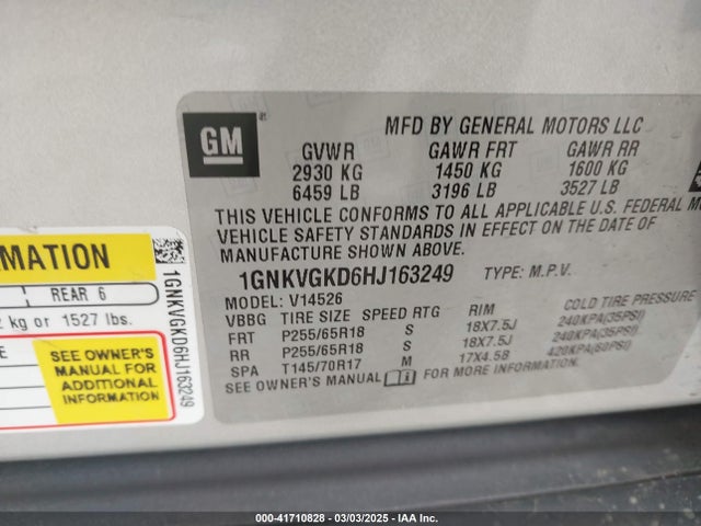 Chevrolet Traverse 1lt 2017 1GNKVGKD6HJ163249 Image 9