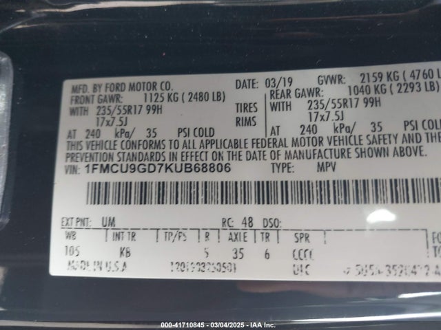 Ford ESCAPE SE 2019 1FMCU9GD7KUB68806 Image 9