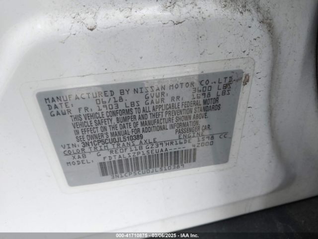 3N1CP5CU0JL510389 Nissan KICKS SV