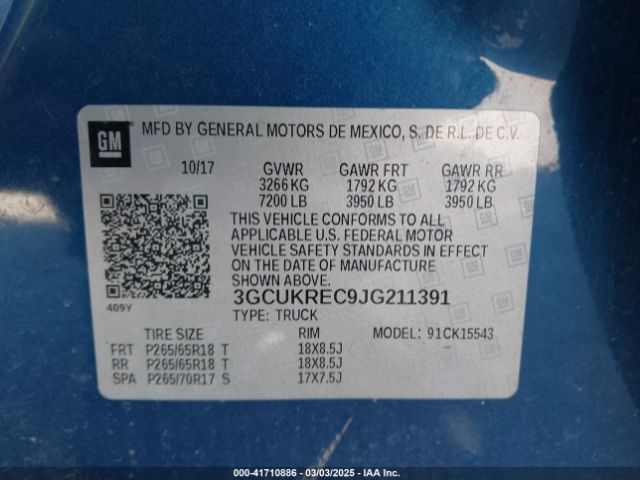 3GCUKREC9JG211391 Chevrolet Silverado 1500 2lt