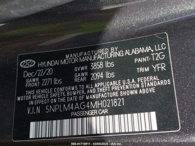 5NPLM4AG4MH021821 Hyundai ELANTRA SEL