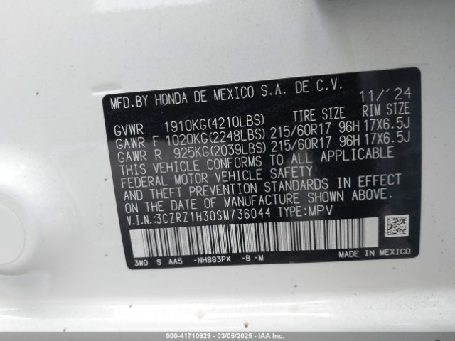 3CZRZ1H30SM736044 Honda Hr-v 2wd Lx