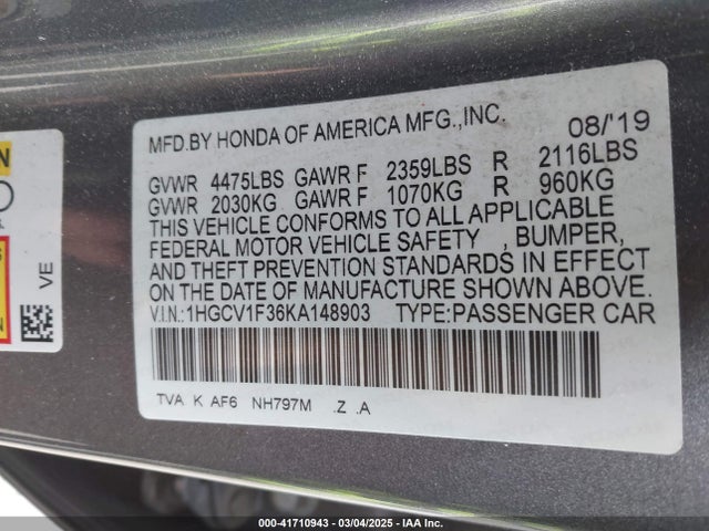 1HGCV1F36KA148903 Honda Accord Sport