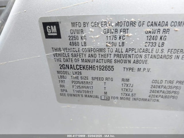 2GNALCEK6H6192655 Chevrolet EQUINOX LT