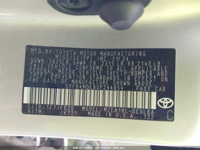 5YFB4MDE8SP244854 Toyota COROLLA LE