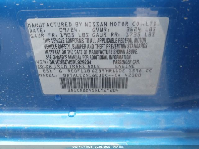 3N1CN8DV5RL929204 Nissan Versa 1.6 S