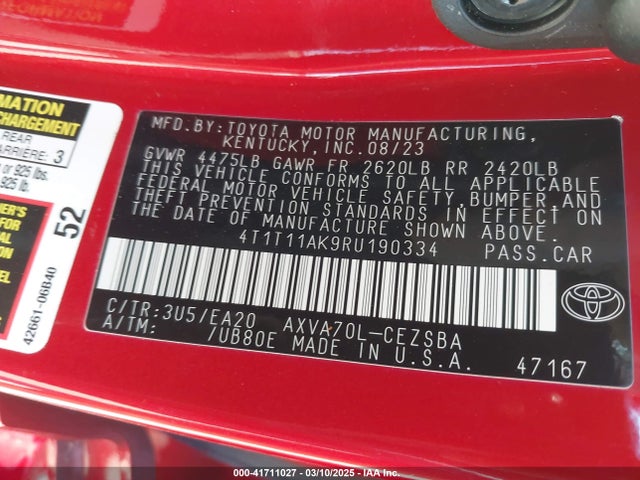 4T1T11AK9RU190334 Toyota CAMRY SE