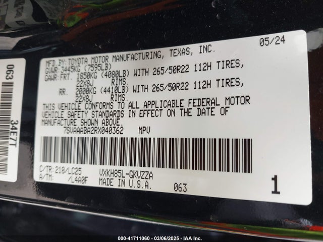 7SVAAABA2RX040362 Toyota Sequoia Capstone
