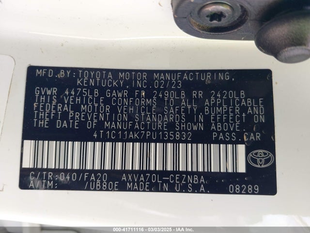 4T1C11AK7PU135832 Toyota CAMRY LE