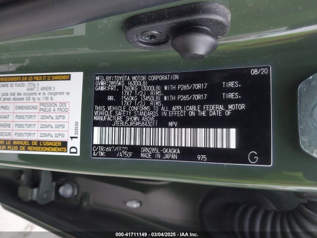 JTEBU5JR5M5843011 Toyota 4runner Trail Special Edition