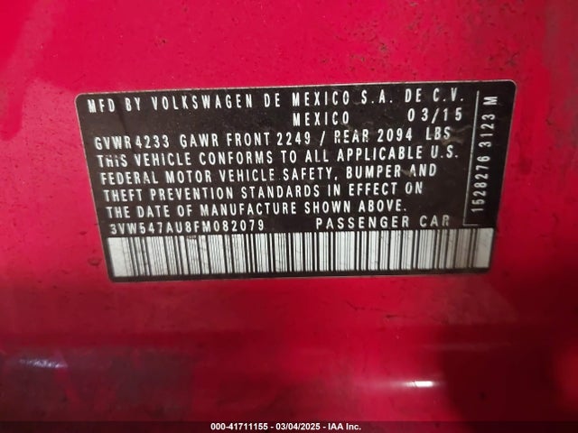 3VW547AU8FM082079 Volkswagen Golf Gti 2.0t S W/performance Package 4-door