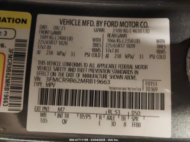 3FMCR9B62MRB19663 Ford Bronco Sport Big Bend