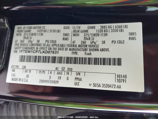1FTEW1CP7LKD07631 Ford F-150 Xl