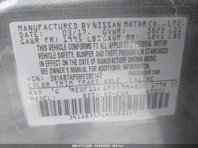 Nissan SENTRA S 2017 3N1AB7AP6HY285147 Image 9