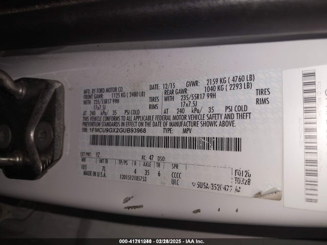 1FMCU9GX2GUB93968 Ford ESCAPE SE