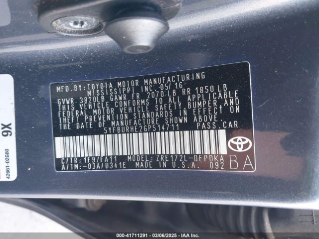5YFBURHE2GP514711 Toyota COROLLA L