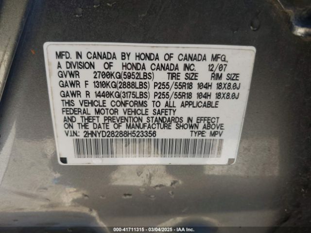 2008 ACURA MDX 2HNYD28288H523356 Photo 8