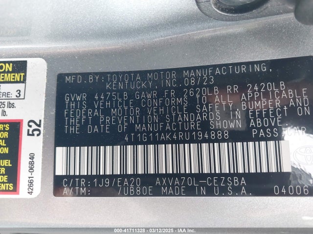 4T1G11AK4RU194888 Toyota CAMRY SE