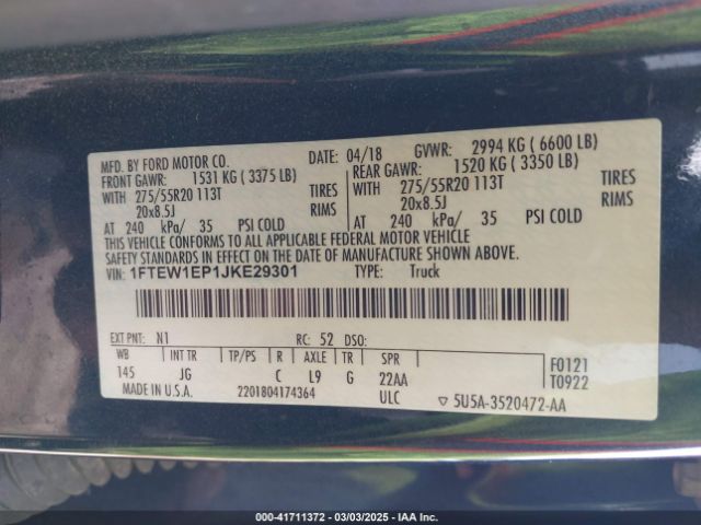 1FTEW1EP1JKE29301 Ford F-150 Xl