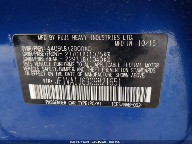 JF1VA1J63G9821651 Subaru Wrx Limited
