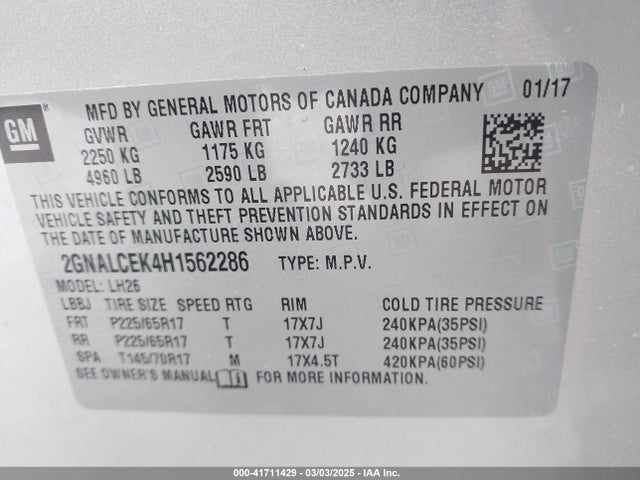 Chevrolet EQUINOX LT 2017 2GNALCEK4H1562286 Image 9