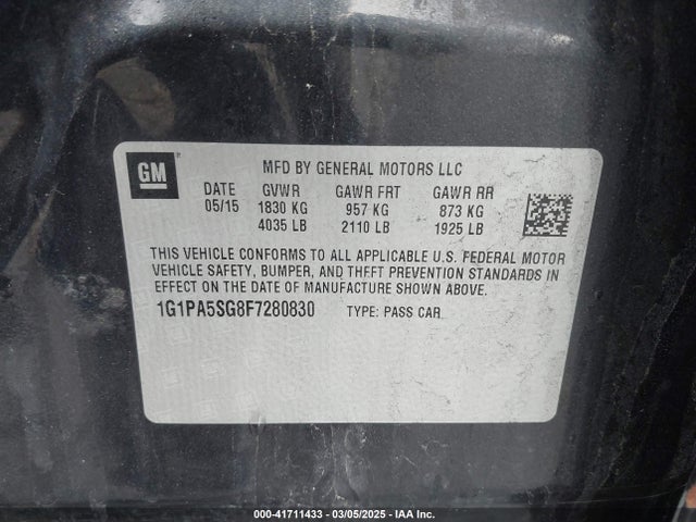 1G1PA5SG8F7280830 Chevrolet Cruze Ls Auto
