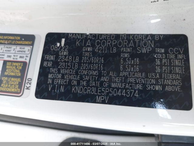 KNDCR3LE5P5044374 KIA NIRO EX