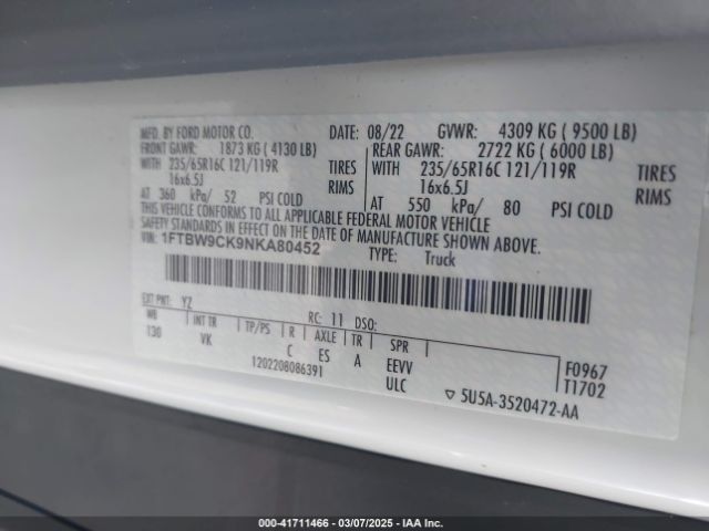 1FTBW9CK9NKA80452 Ford E-transit-350