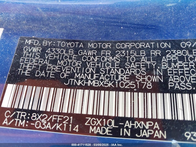 JTNKHMBX5K1025178 Toyota 3zr-fae