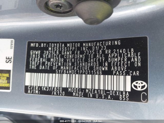 5YFB4MDE1PP011566 Toyota COROLLA LE