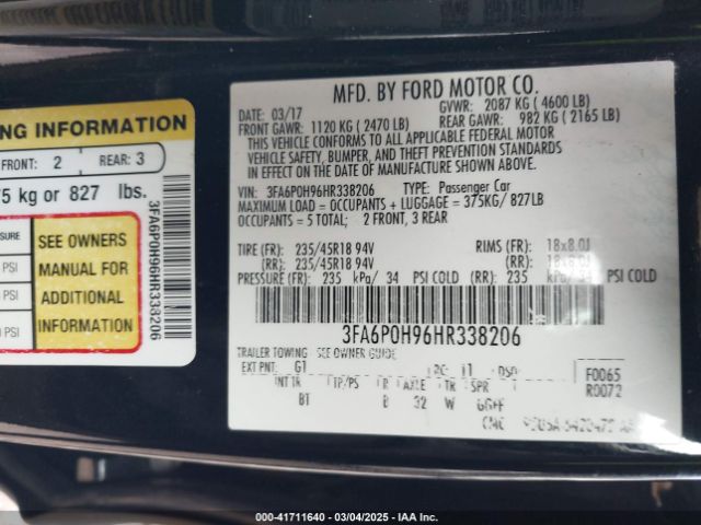 3FA6P0H96HR338206 Ford FUSION SE