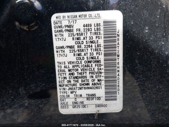 JN8AT2MT6HW402601 Nissan ROGUE S