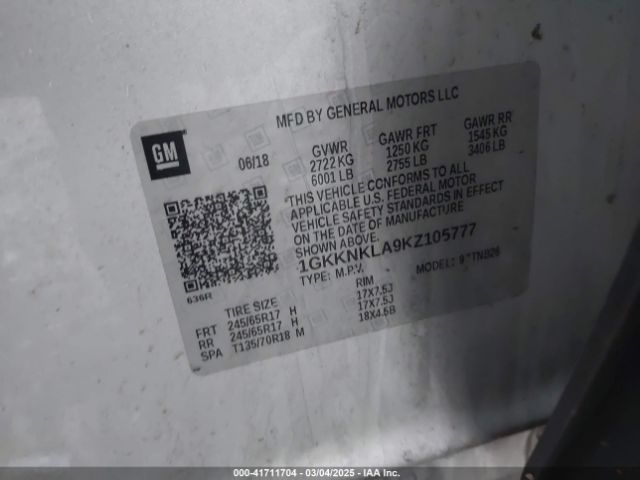 1GKKNKLA9KZ105777 GMC Acadia Sle-1