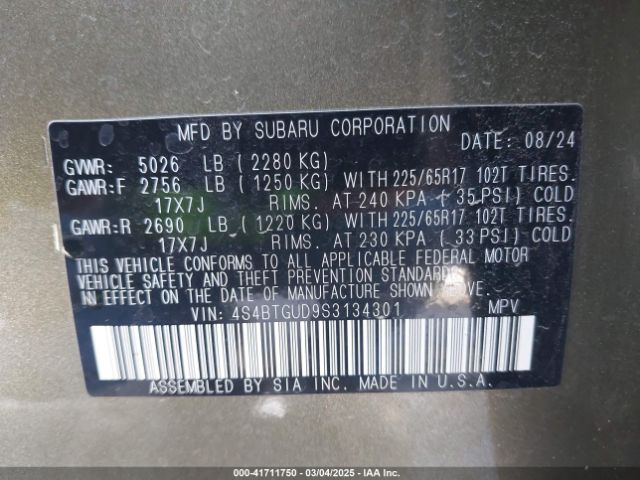2025 SUBARU OUTBACK 4S4BTGUD9S3134301 Photo 8