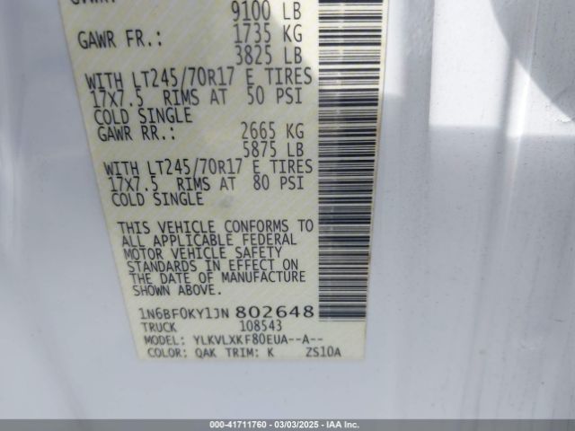 1N6BF0KY1JN802648 Nissan Nv Cargo Nv2500 Hd Sv V6