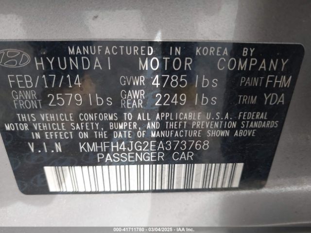 KMHFH4JG2EA373768 Hyundai Azera Limited