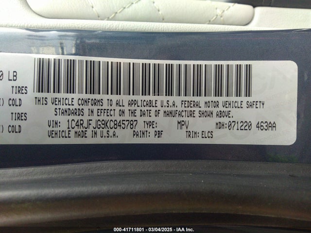 1C4RJFJG9KC845787 Jeep Grand Cherokee Summit 4x4