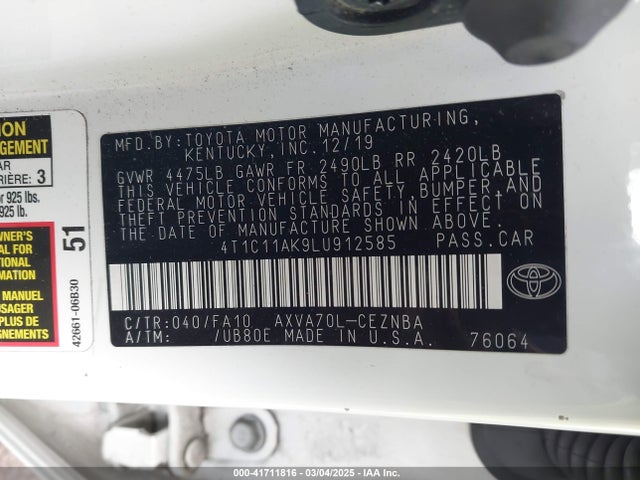 4T1C11AK9LU912585 Toyota CAMRY LE