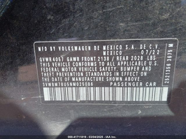 3VWBM7BU5NM025886 Volkswagen Jetta 1.5t Sport