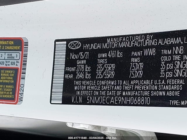 5NMJECAE9NH068810 Hyundai Tucson Limited