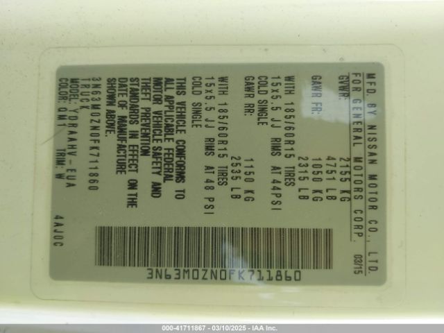 3N63M0ZN0FK711860 Chevrolet City Express 1lt